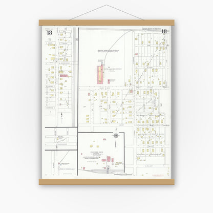 Old map wall art mockup — magnetic wood frame on white wall — Sanborn Fire Insurance Map from Marion, Williamson County, Illinois (1937), Sheet #0018