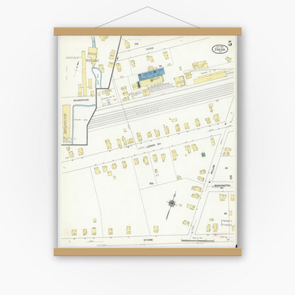 Old map wall art mockup — magnetic wood frame on white wall — Sanborn Fire Insurance Map from Oneida, Madison County, New York (1909), Sheet #0005