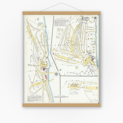 Old map wall art mockup — magnetic wood frame on white wall — Sanborn Fire Insurance Map from Orange, Orange County, Texas (1909), Sheet #0009