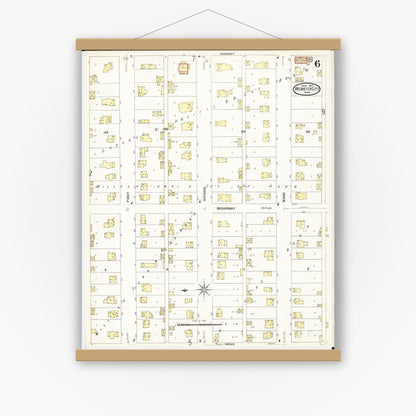 Old map wall art mockup — magnetic wood frame on white wall — Sanborn Fire Insurance Map from Webster City, Hamilton County, Iowa (1907), Sheet #0006