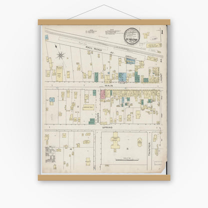 Old map wall art mockup — magnetic wood frame on white wall — Sanborn Fire Insurance Map from Saint Helena, Napa County, California (1886) - Complete Map Set