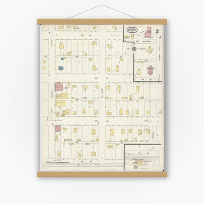 Old map wall art mockup — magnetic wood frame on white wall — Sanborn Fire Insurance Map from Minier, Tazewell County, Illinois (1913), Sheet #0003