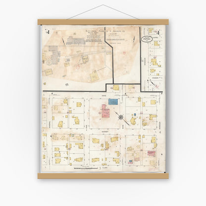 Old map wall art mockup — magnetic wood frame on white wall — Sanborn Fire Insurance Map from Potosi, Washngton County, Missouri (1942), Sheet #0004