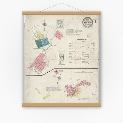 Old map wall art mockup — magnetic wood frame on white wall — Sanborn Fire Insurance Map from Absecon, Atlantic County, New Jersey (1923), Sheet #0001