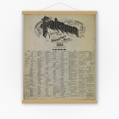 Old map wall art mockup — magnetic wood frame on white wall — Sanborn Fire Insurance Map from Paterson, Passaic County, New Jersey (1899), Sheet #0001