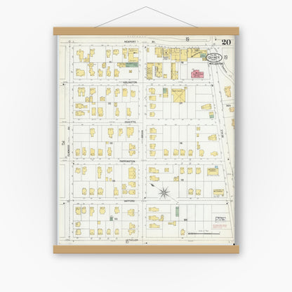 Old map wall art mockup — magnetic wood frame on white wall — Sanborn Fire Insurance Map from Quincy, Norfolk County, Massachusetts (1901), Sheet #0020