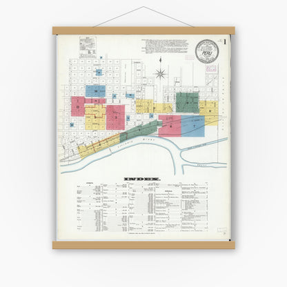 Old map wall art mockup — magnetic wood frame on white wall — Sanborn Fire Insurance Map from Peru, La Salle County, Illinois (1909) - Complete Map Set