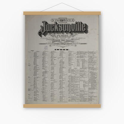 Old map wall art mockup — magnetic wood frame on white wall — Sanborn Fire Insurance Map from Jacksonville, Duval County, Florida (1903), Sheet #0001