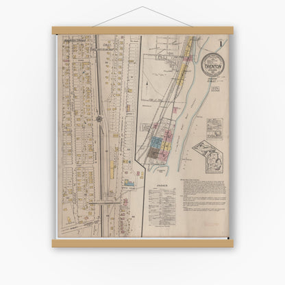 Old map wall art mockup — magnetic wood frame on white wall — Sanborn Fire Insurance Map from Trenton, Wayne County, Michigan (1922), Sheet #0001