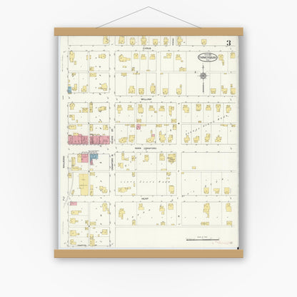 Old map wall art mockup — magnetic wood frame on white wall — Sanborn Fire Insurance Map from Farmersburg, Sullivan County, Indiana (1913), Sheet #0003