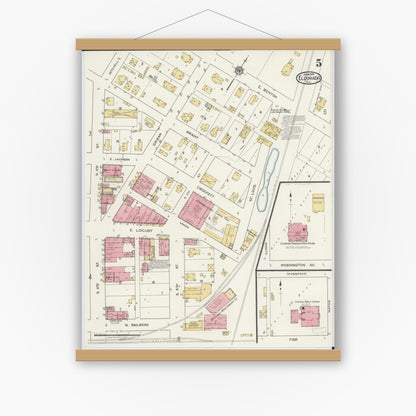 Old map wall art mockup — magnetic wood frame on white wall — Sanborn Fire Insurance Map from Eldorado, Saline County, Illinois (1919), Sheet #0005