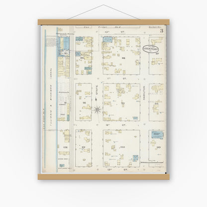 Old map wall art mockup — magnetic wood frame on white wall — Sanborn Fire Insurance Map from Lockport, Will County, Illinois (1886), Sheet #0003