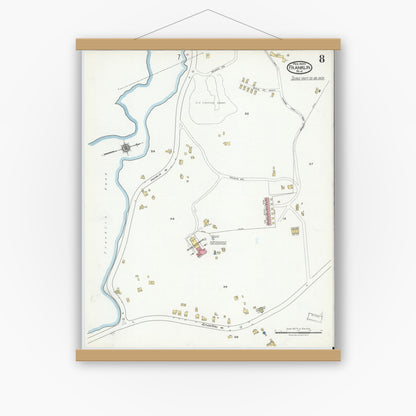 Old map wall art mockup — magnetic wood frame on white wall — Sanborn Fire Insurance Map from Franklin, Sussex County, New Jersey (1920), Sheet #0008