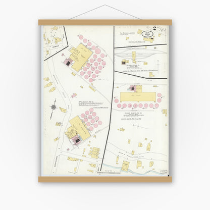 Old map wall art mockup — magnetic wood frame on white wall — Sanborn Fire Insurance Map from Mecca, Parke County, Indiana (1910), Sheet #0002