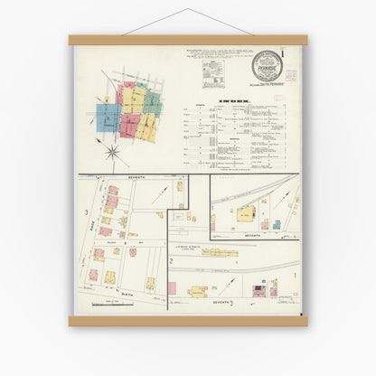 Old map wall art mockup — magnetic wood frame on white wall — Sanborn Fire Insurance Map from Perkasie, Bucks County, Pennsylvania (1908) - Complete Map Set