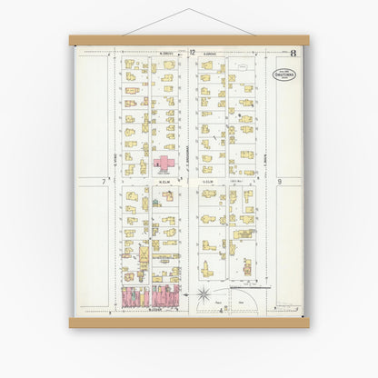 Old map wall art mockup — magnetic wood frame on white wall — Sanborn Fire Insurance Map from Owatonna, Steele County, Minnesota (1900), Sheet #0008