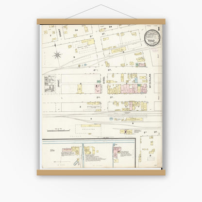 Old map wall art mockup — magnetic wood frame on white wall — Sanborn Fire Insurance Map from Tama, Tama County, Iowa (1888) â€” Complete Set