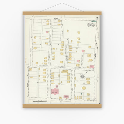 Old map wall art mockup — magnetic wood frame on white wall — Sanborn Fire Insurance Map from Coraopolis, Allegheny County, Pennsylvania (1902), Sheet #0002