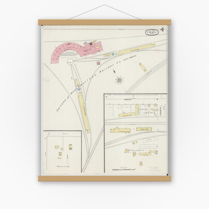Old map wall art mockup — magnetic wood frame on white wall — Sanborn Fire Insurance Map from Tracy, Lyon County, Minnesota (1894), Sheet #0004