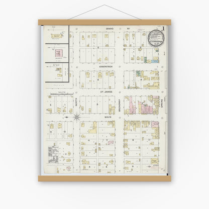 Old map wall art mockup — magnetic wood frame on white wall — Sanborn Fire Insurance Map from Eldorado Springs, Cedar County, Missouri (1889) - Complete Map Set