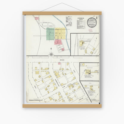 Old map wall art mockup — magnetic wood frame on white wall — Sanborn Fire Insurance Map from Caldwell, Noble County, Ohio (1895) - Complete Map Set