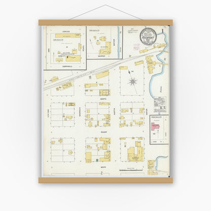 Old map wall art mockup — magnetic wood frame on white wall — Sanborn Fire Insurance Map from Rockport, Aransas County, Texas (1906) - Complete Map Set