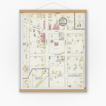 Old map wall art mockup — magnetic wood frame on white wall — Sanborn Fire Insurance Map from Stockbridge, Ingham County, Michigan (1893), Sheet #0001