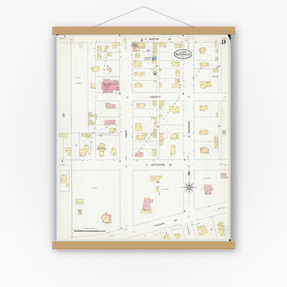 Old map wall art mockup — magnetic wood frame on white wall — Sanborn Fire Insurance Map from Naperville, Du Page County, Illinois (1909), Sheet #0009