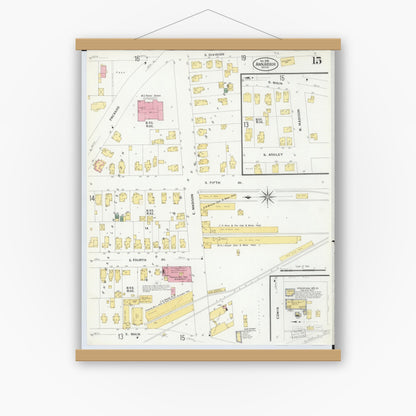 Old map wall art mockup — magnetic wood frame on white wall — Sanborn Fire Insurance Map from Ann Arbor, Washtenaw County, Michigan (1908), Sheet #0015