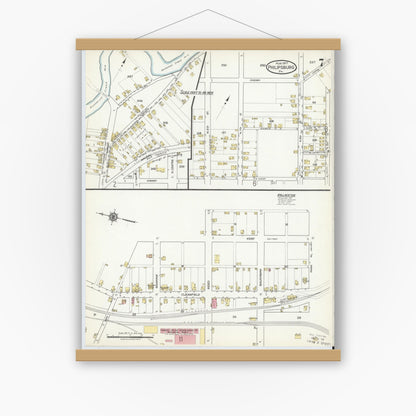 Old map wall art mockup — magnetic wood frame on white wall — Sanborn Fire Insurance Map from Philipsburg, Centre County, Pennsylvania (1917), Sheet #0007