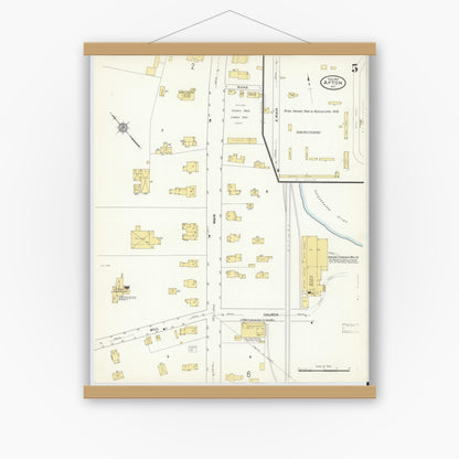 Old map wall art mockup — magnetic wood frame on white wall — Sanborn Fire Insurance Map from Afton, Chenango County, New York (1912), Sheet #0005