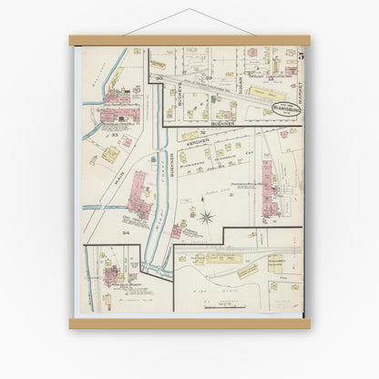 Old map wall art mockup — magnetic wood frame on white wall — Sanborn Fire Insurance Map from Miamisburg, Montgomery County, Ohio (1886), Sheet #0005