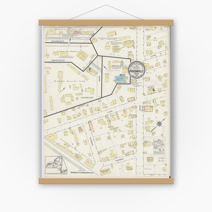 Old map wall art mockup — magnetic wood frame on white wall — Sanborn Fire Insurance Map from Ransomville, Niagara County, New York (1914), Sheet #0001
