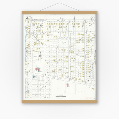 Old map wall art mockup — magnetic wood frame on white wall — Sanborn Fire Insurance Map from Grays Lake, Lake County, Illinois (1934), Sheet #0004