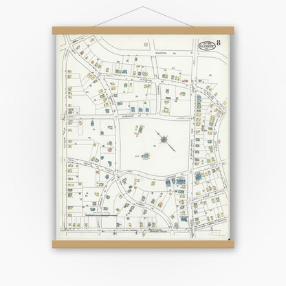 Old map wall art mockup — magnetic wood frame on white wall — Sanborn Fire Insurance Map from Glenside, Montgomery County, Pennsylvania (1920), Sheet #0008