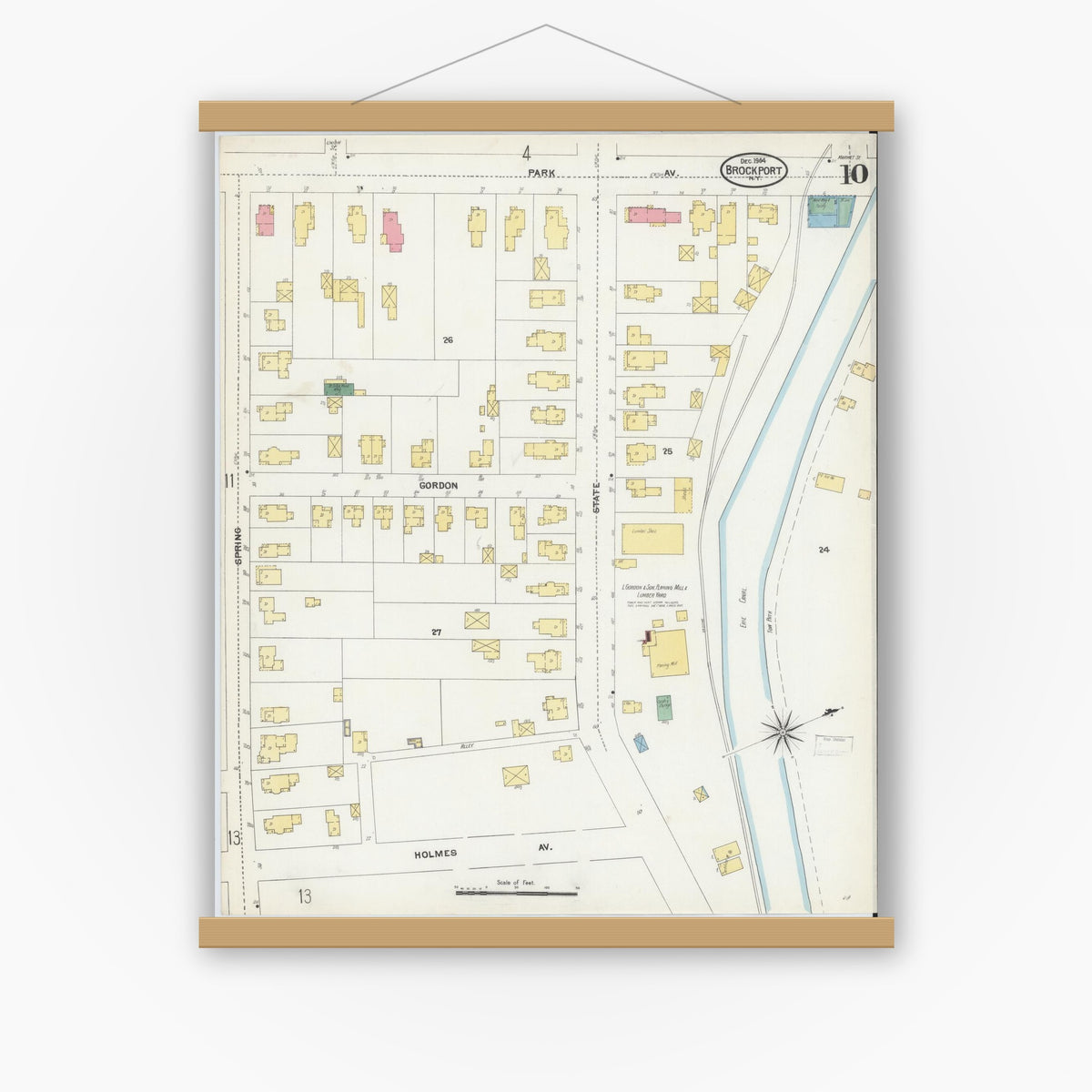 Old map wall art mockup — magnetic wood frame on white wall — Sanborn Fire Insurance Map from Brockport, Monroe County, New York (1904), Sheet #0010