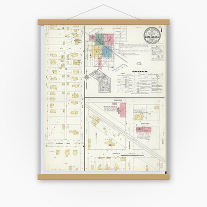 Old map wall art mockup — magnetic wood frame on white wall — Sanborn Fire Insurance Map from Lake Odessa, Ionia County, Michigan (1912) - Complete Map Set