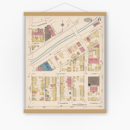 Old map wall art mockup — magnetic wood frame on white wall — Sanborn Fire Insurance Map from Shamokin, Northumberland County, Pennsylvania (1922), Sheet #0013