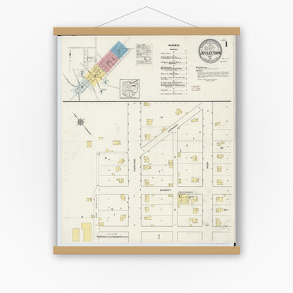 Old map wall art mockup — magnetic wood frame on white wall — Sanborn Fire Insurance Map from Doylestown, Wayne County, Ohio (1915) - Complete Map Set