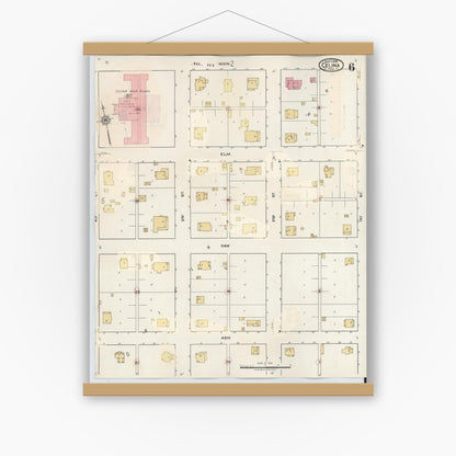 Old map wall art mockup — magnetic wood frame on white wall — Sanborn Fire Insurance Map from Celina, Collin County, Texas (1944), Sheet #0006