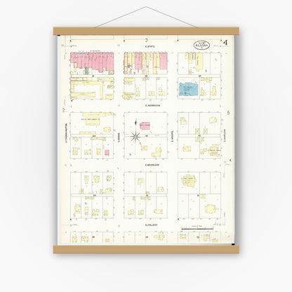 Old map wall art mockup — magnetic wood frame on white wall — Sanborn Fire Insurance Map from Algona, Kossuth County, Iowa (1907), Sheet #0004
