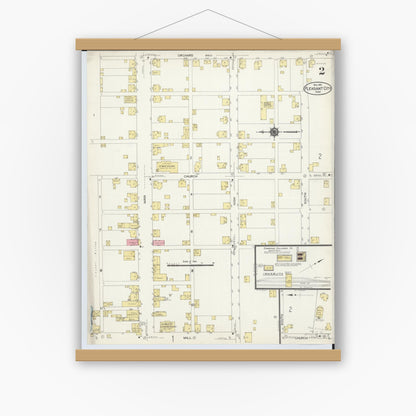Old map wall art mockup — magnetic wood frame on white wall — Sanborn Fire Insurance Map from Pleasant City, Guernsey County, Ohio (1913), Sheet #0002
