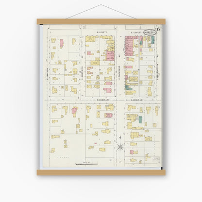 Old map wall art mockup — magnetic wood frame on white wall — Sanborn Fire Insurance Map from Charlotte, Eaton County, Michigan (1895), Sheet #0006
