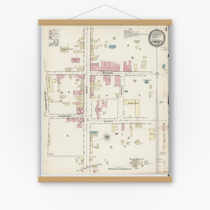 Old map wall art mockup — magnetic wood frame on white wall — Sanborn Fire Insurance Map from Liberty, Bedford County, Virginia (1886) - Complete Map Set