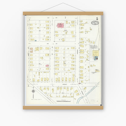 Old map wall art mockup — magnetic wood frame on white wall — Sanborn Fire Insurance Map from Cadillac, Wexford County, Michigan (1914), Sheet #0005