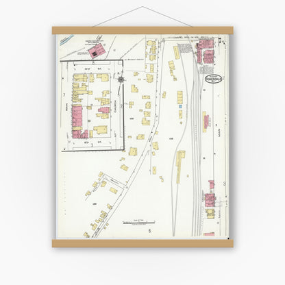 Old map wall art mockup — magnetic wood frame on white wall — Sanborn Fire Insurance Map from Honesdale, Wayne County, Pennsylvania (1920), Sheet #0007