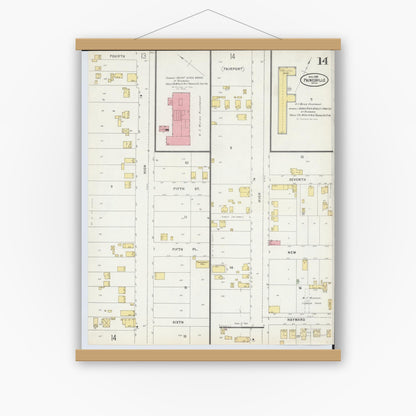 Old map wall art mockup — magnetic wood frame on white wall — Sanborn Fire Insurance Map from Painesville, Lake County, Ohio (1898), Sheet #0014