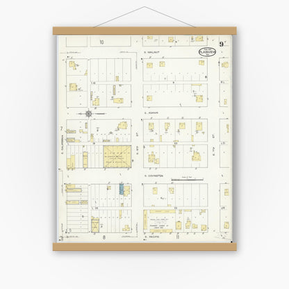 Old map wall art mockup — magnetic wood frame on white wall — Sanborn Fire Insurance Map from Plainview, Hale County, Texas (1914), Sheet #0009