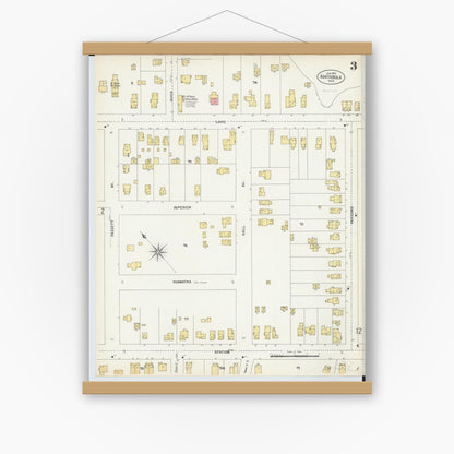 Old map wall art mockup — magnetic wood frame on white wall — Sanborn Fire Insurance Map from Ashtabula, Ashtabula County, Ohio (1903), Sheet #0003