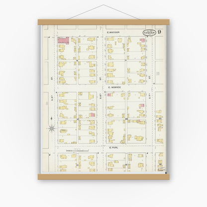 Old map wall art mockup — magnetic wood frame on white wall — Sanborn Fire Insurance Map from Goshen, Elkhart County, Indiana (1892), Sheet #0009